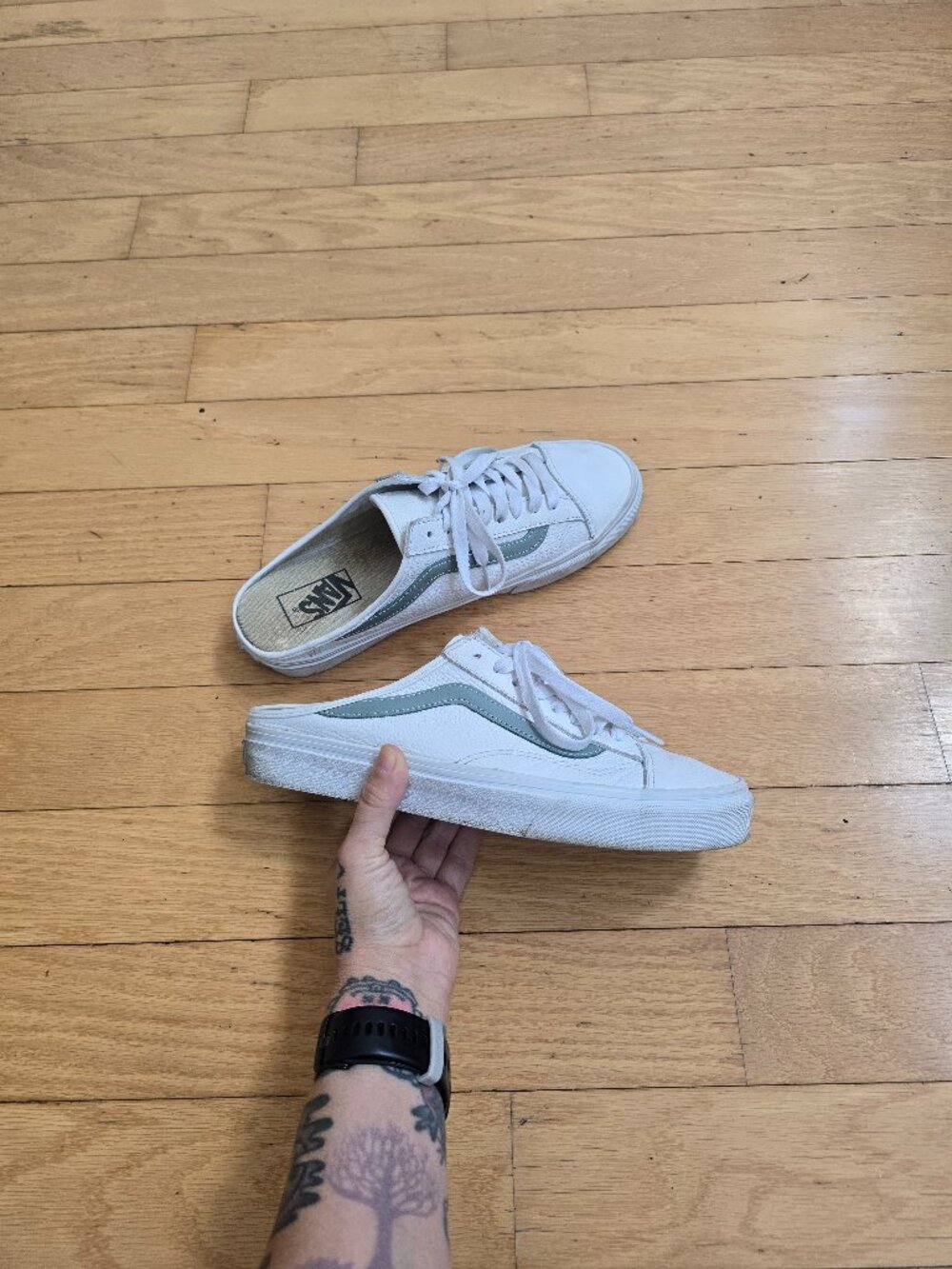 Vans | Style 36 White Sage Green Leather Skater Sneaker Mules | WMS 9.5